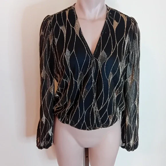 Autres Filles Sheer Arms Blouse Gold Metallic Sparkle Party Special Occasion XS - Picture 2 of 16